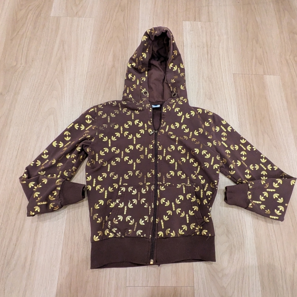 Kids Brown And Gold Zip Adidas Jacket Size M
